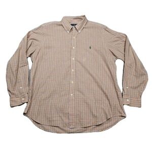 Polo Ralph Lauren Shirt Men's Large Orange Blue Plaid Check Button Down Preppy